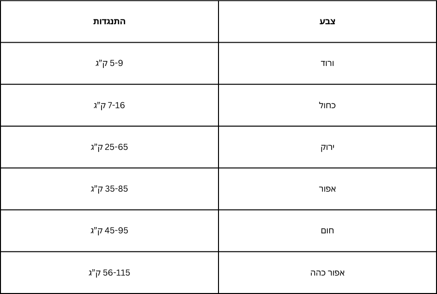 Table with Hebrew text on a white background