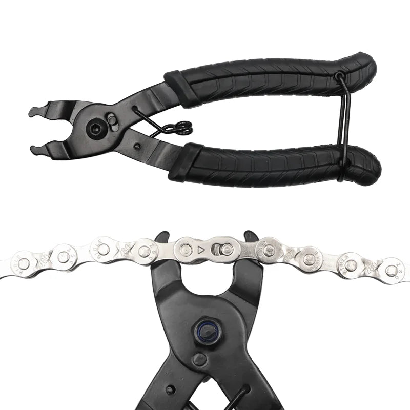 Black chain tool with a white background