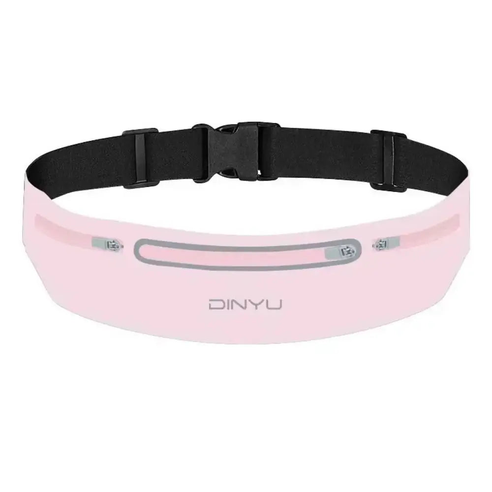 Pink waist bag with black strap on a white background