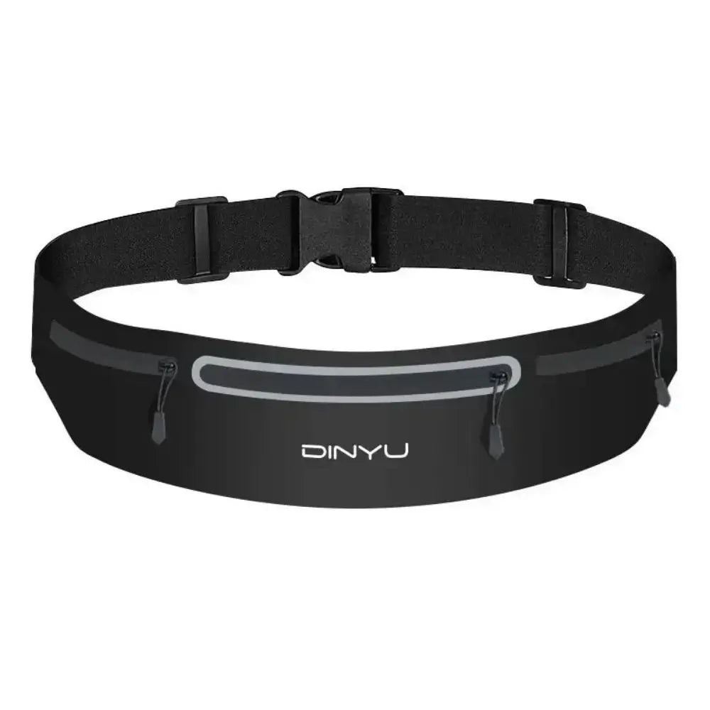 Black waist bag with a visible brand logo on a white background