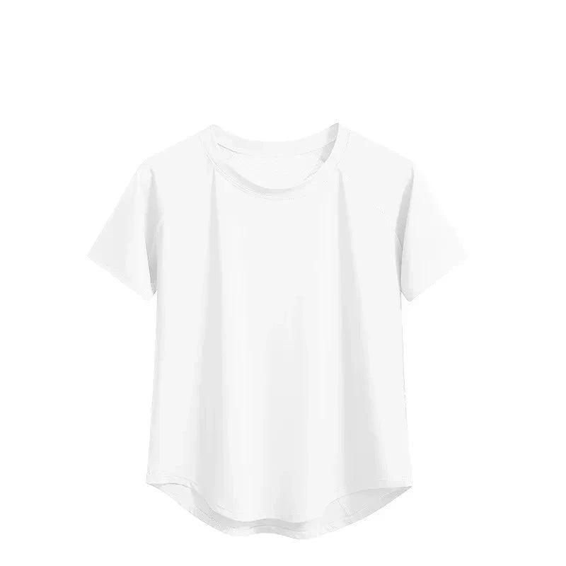 White t-shirt with mesh stitching on a white background