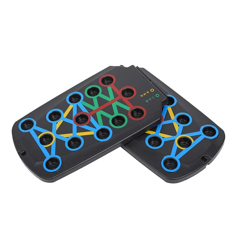Two interlocking puzzle boards with colorful connectors on a white background