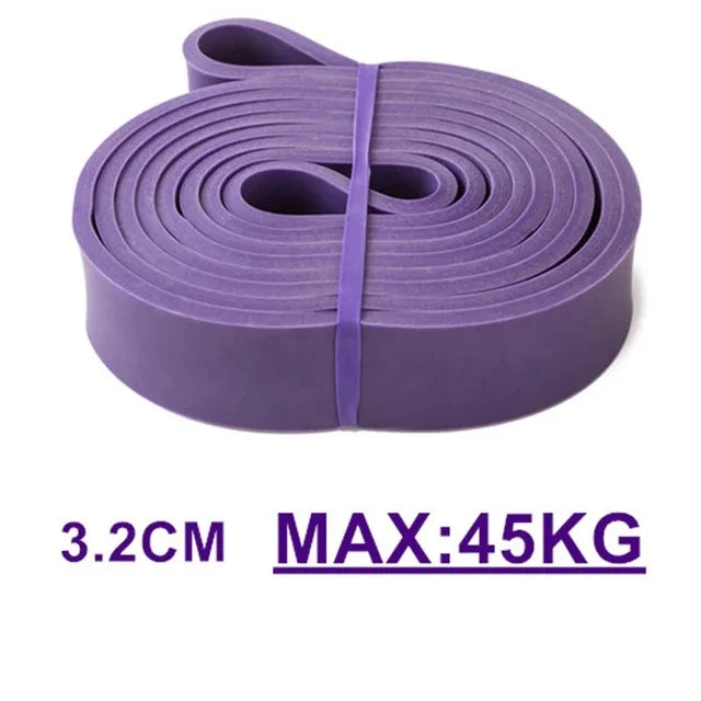 Purple resistance band with maximum weight capacity text on a white background