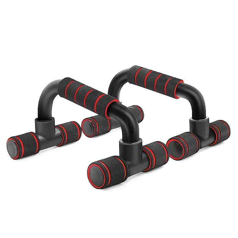Black and red push-up handles on a white background