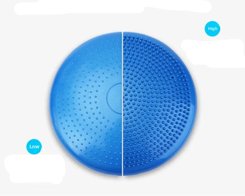 Blue massage disc with text explaining its design and usage methods on a white background