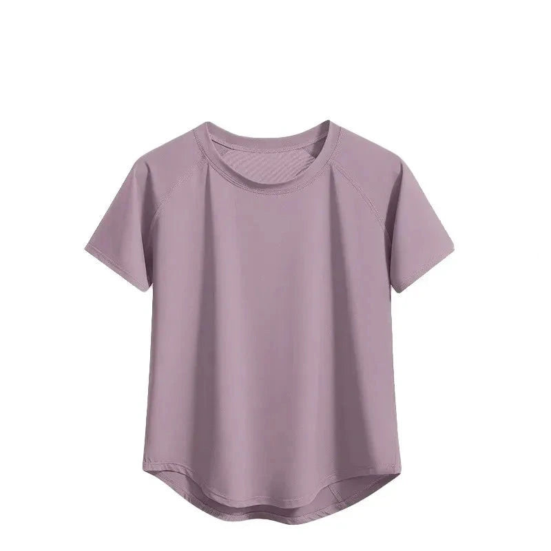 Purple t-shirt with mesh stitching on a white background