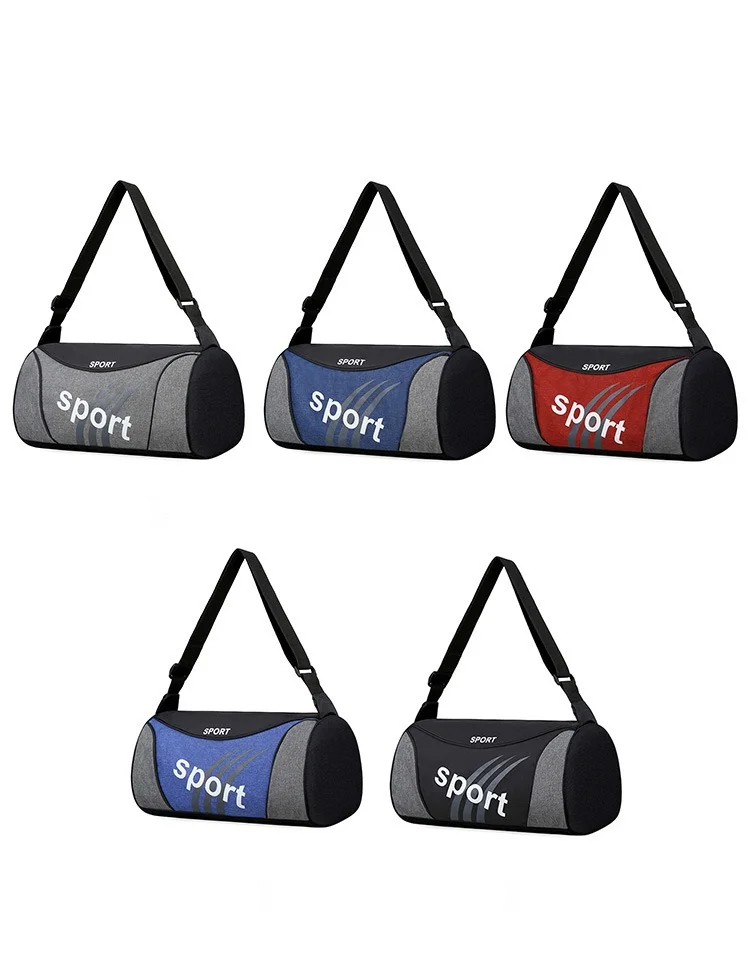 Duffel bag with 'sport' text in various colors on a white background