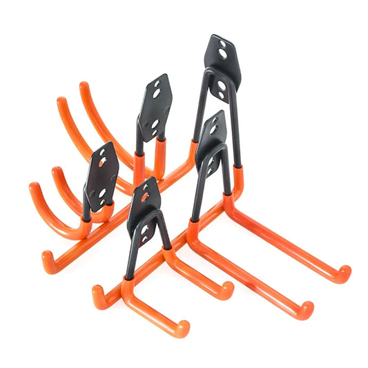 Set of orange and black hooks on a white background