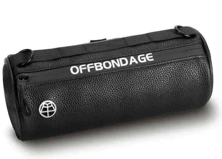 Black cylindrical bag with 'OFFBONDAGE' branding on a white background