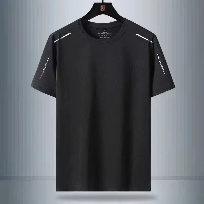 Black t-shirt with white text on a gray background