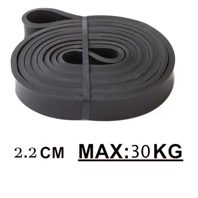 Black rubber band with measurement and weight capacity text on a white background