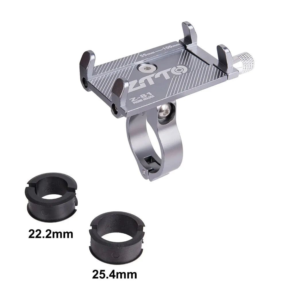 Metal bike mount with two size indicators on a white background
