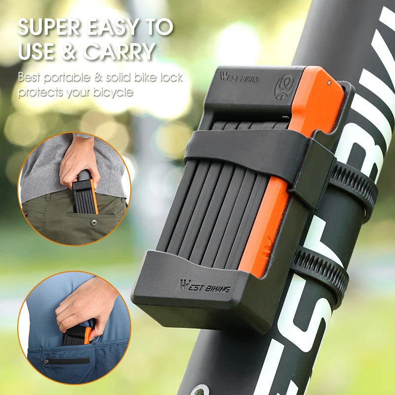 מנעול מתקפל לאופניים WEST BIKING 🔐 - מנעול שרשרת חזק ונייד לכל סוגי האופניים