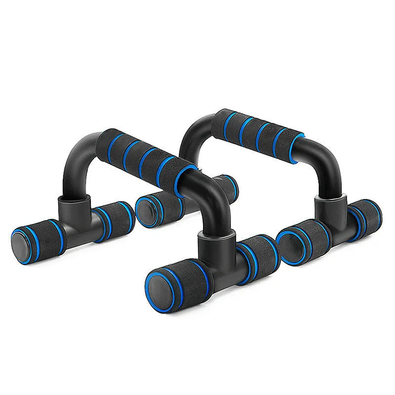 Black and blue exercise handles on a white background