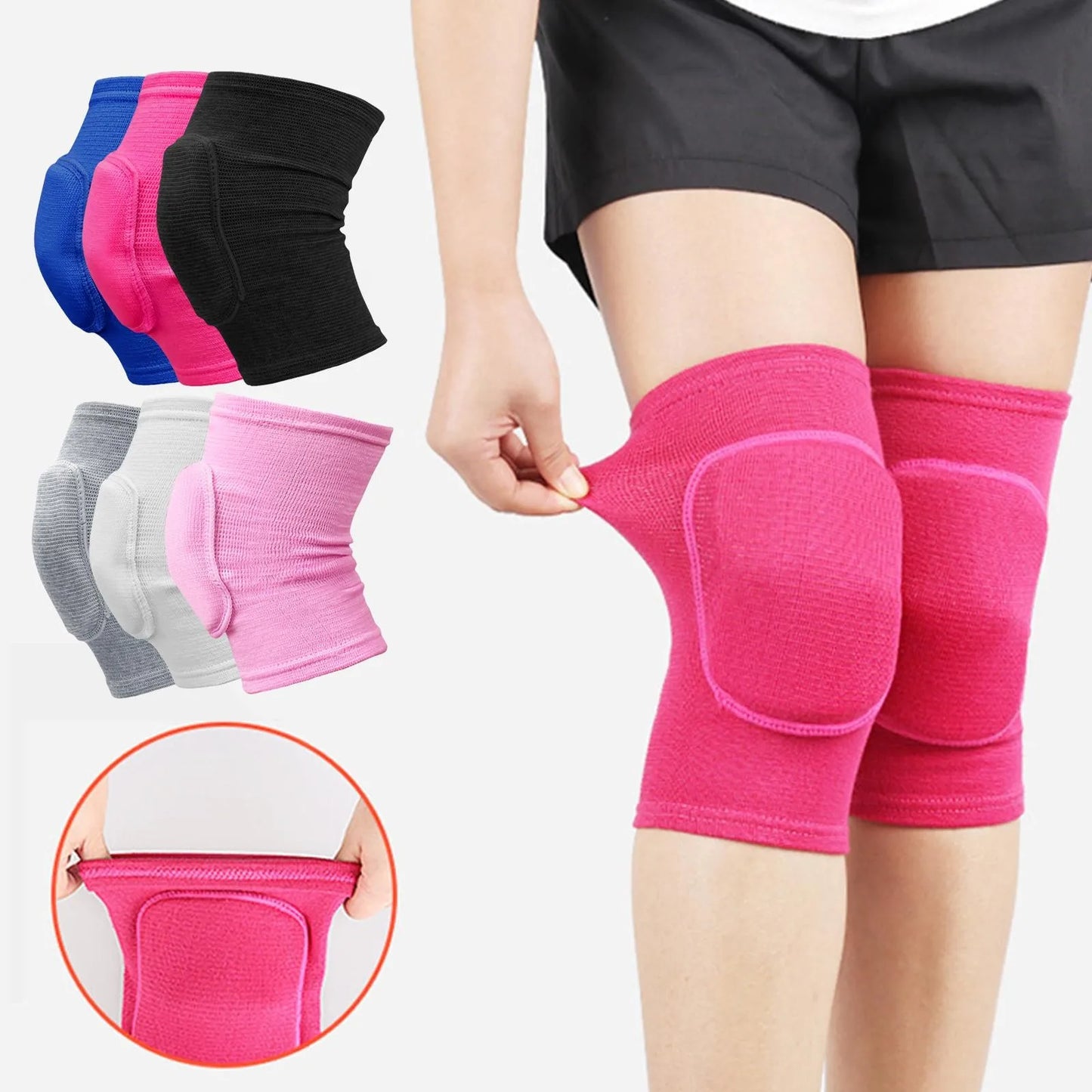 Pink knee pad with additional color options on a white background