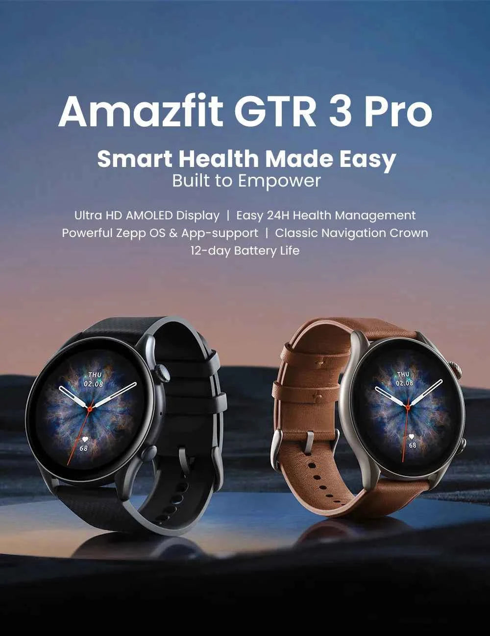 Amazfit GTR 3 Pro GTR3 Pro GTR-3 Pro 46mm Smartwatch AMOLED Display Zepp OS App 12-day Battery Life Watch  150+Sports Modes