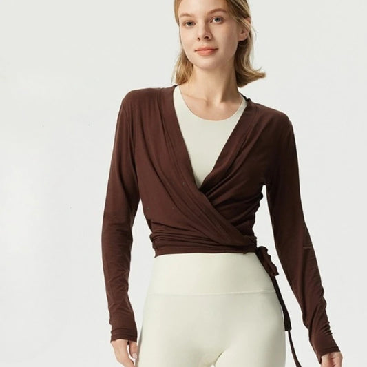 טופ קשירה לבלט ויוגה - שרוולים ארוכים ועיצוב צולב