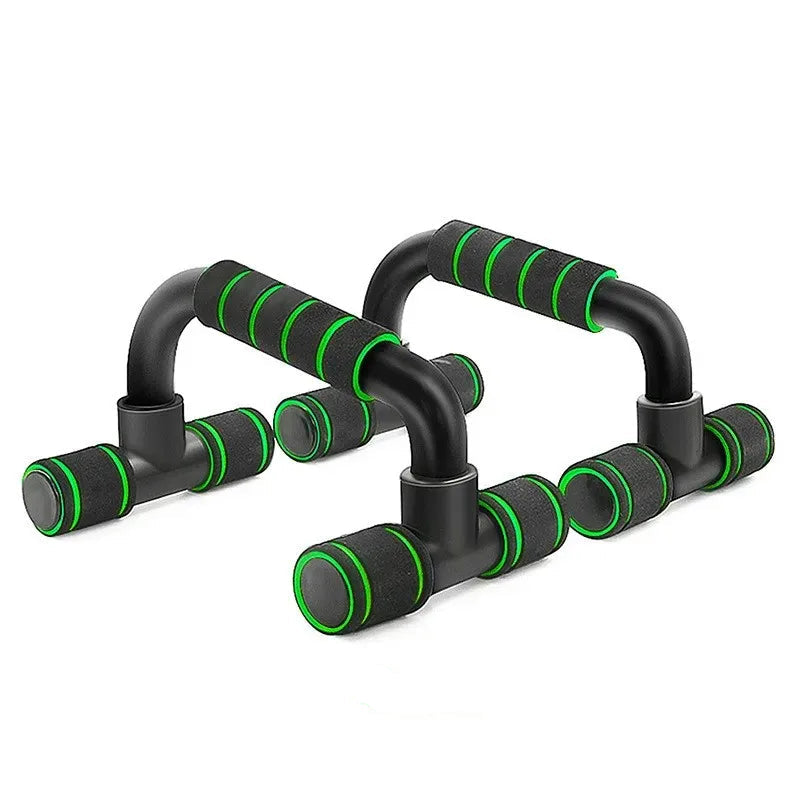 Black and green push-up bars on a white background