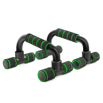 Black and green push-up bars on a white background