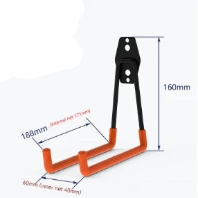 Orange hook with dimensions labeled on a white background