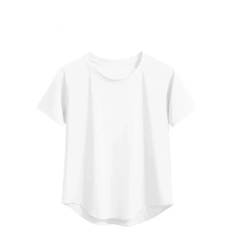White t-shirt with mesh stitching on a white background