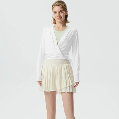 טופ קשירה לבלט ויוגה - שרוולים ארוכים ועיצוב צולב