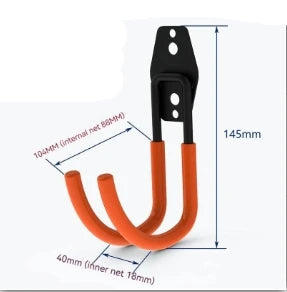 Orange round hook with black bearing and measurements on a white background