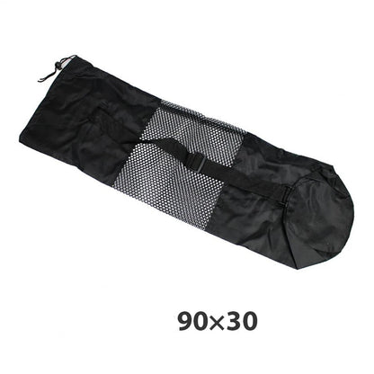 Black mesh drawstring bag on a white background with size '90x30' displayed.