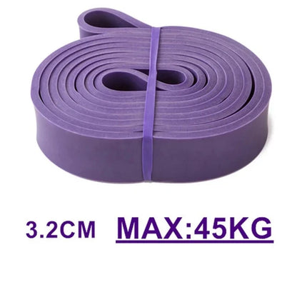 Purple resistance band with maximum weight capacity text on a white background