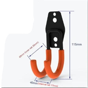 Orange round hook with dimensions and specifications on a white background
