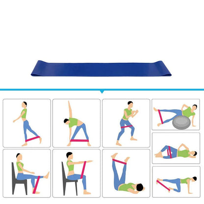 Resistance loop band with exercise illustrations on a white background