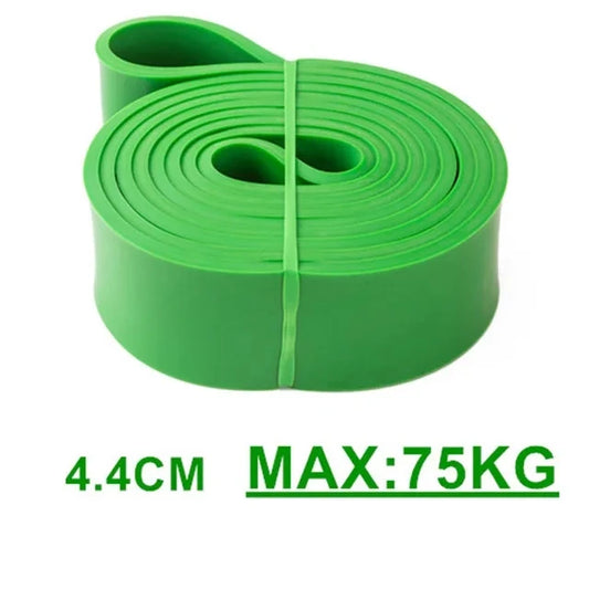 Green resistance band with a maximum weight capacity of 75KG on a white background