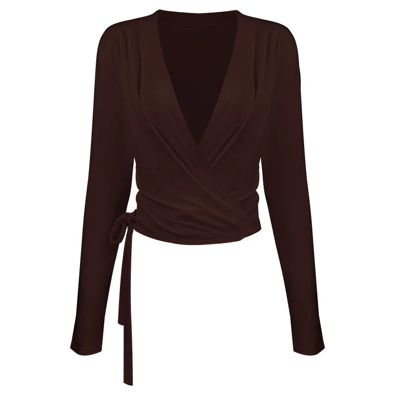 טופ קשירה לבלט ויוגה - שרוולים ארוכים ועיצוב צולב