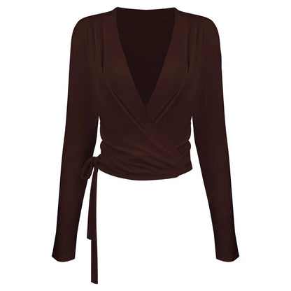 טופ קשירה לבלט ויוגה - שרוולים ארוכים ועיצוב צולב