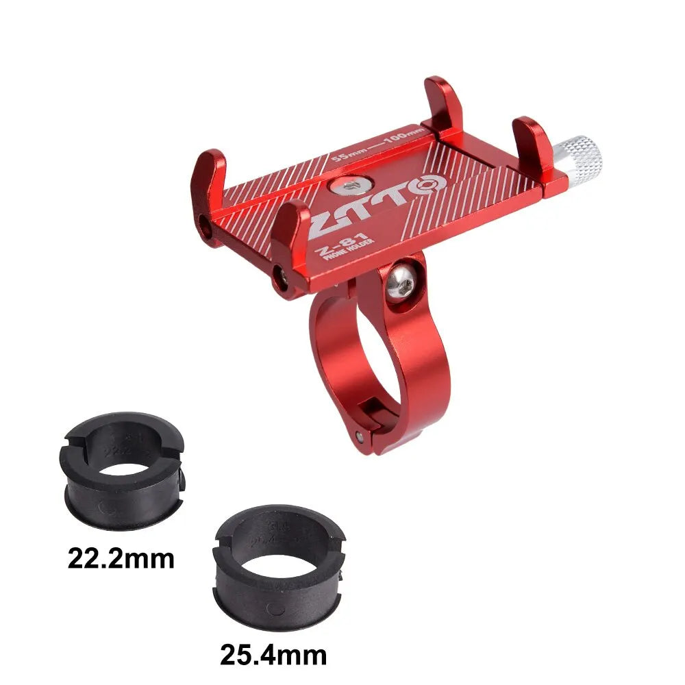 Red motorcycle handlebar mount with two black size indicators on a white background