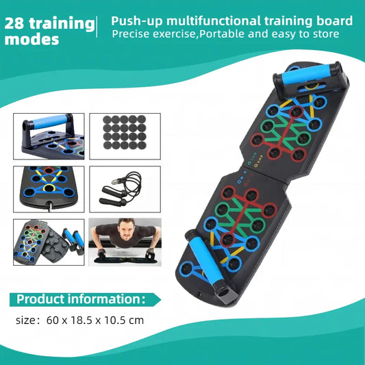 Push-up multifunctional training board with various attachments on a white background