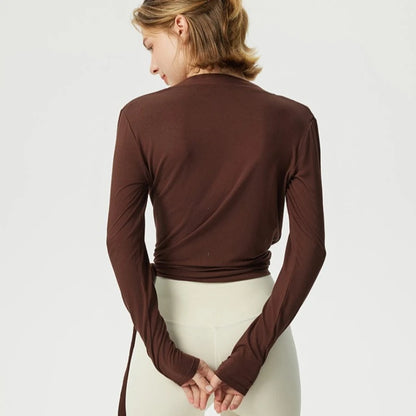 טופ קשירה לבלט ויוגה - שרוולים ארוכים ועיצוב צולב