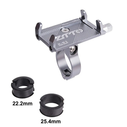 Metal bike mount with two size indicators on a white background