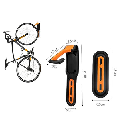 Bicycle wall mount rack with dimensions on a white background