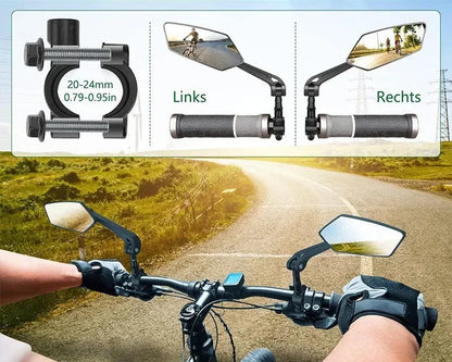 מראה אחורית לאופניים - מתכווננת וסיבובית לכידון אופני הרים ואופני כביש