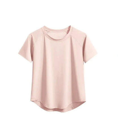 Pink t-shirt with mesh stitching on a white background