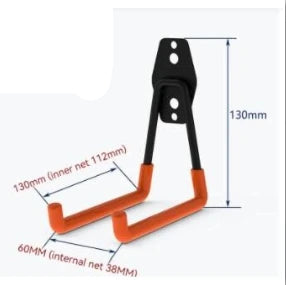 Orange and black hook with measurements on a white background