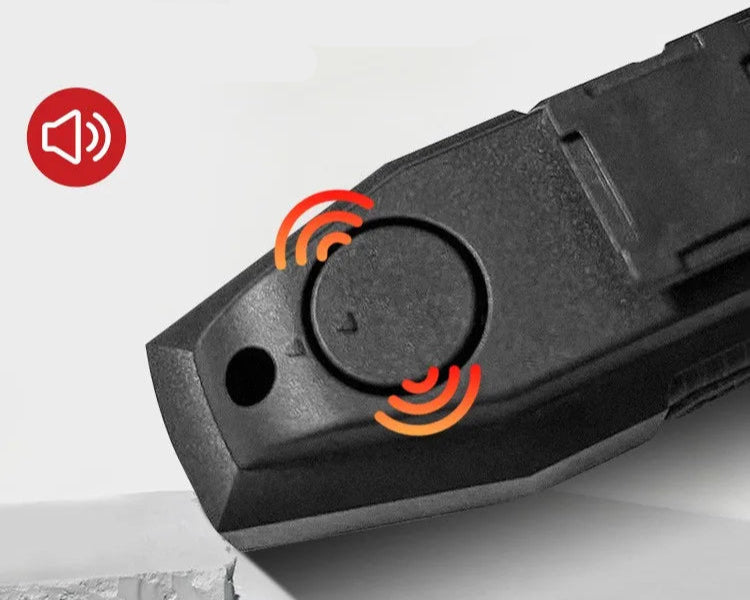 Black electronic device with flashing light synchronous bell on a white background