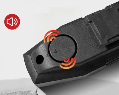 Black electronic device with flashing light synchronous bell on a white background