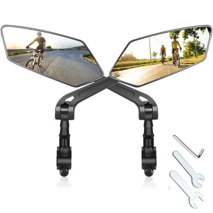 Bicycle mirrors with installation tools on a white background