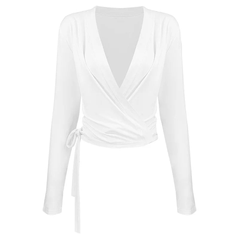 טופ קשירה לבלט ויוגה - שרוולים ארוכים ועיצוב צולב